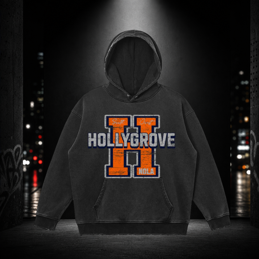 Snow Washed Snap Collar Hoodie — New Orleans Holly Grove 504