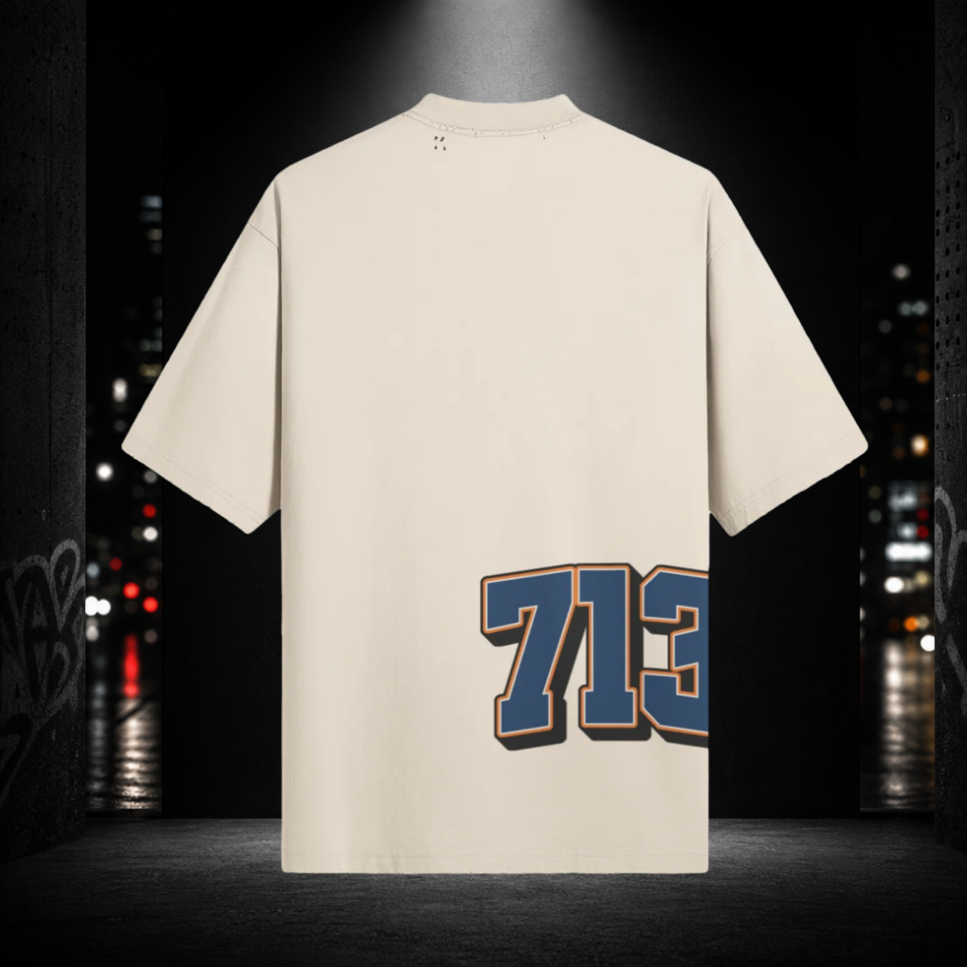 Sun‑Faded Distressed Tee — Houston 713