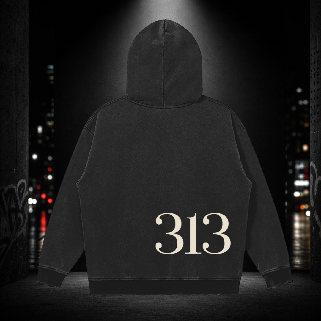 Snow Washed Snap Collar Hoodie – Detroit 313
