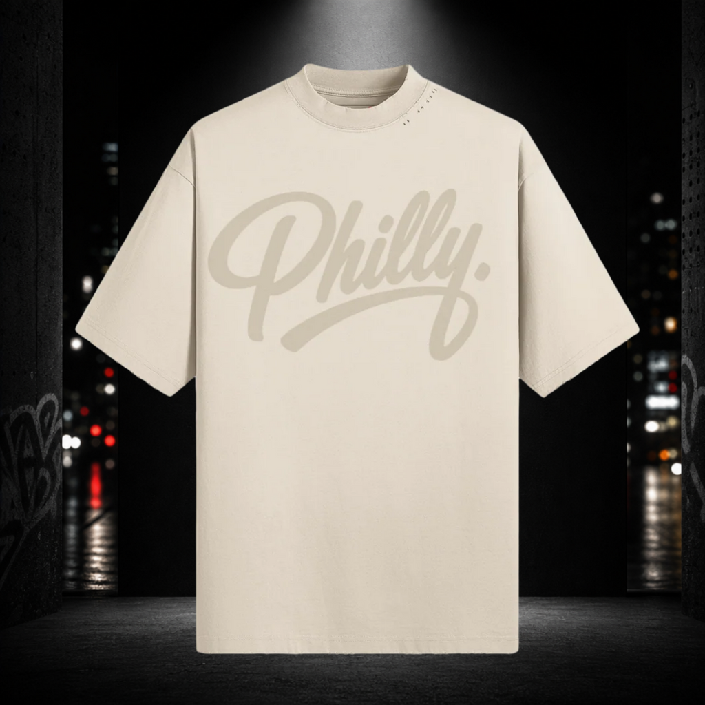 Sun‑Faded Distressed Tee — Philly 215