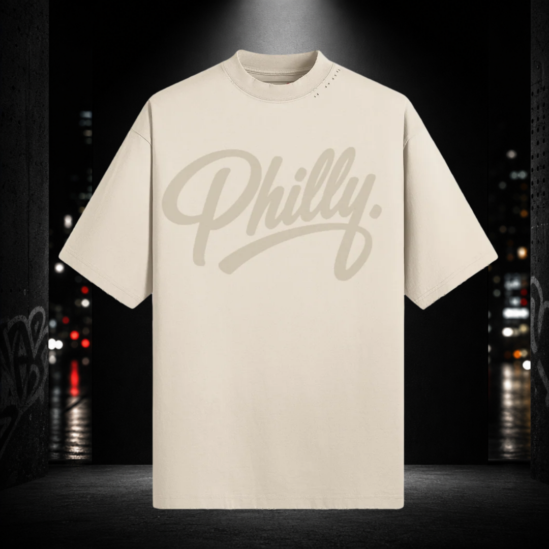 Sun‑Faded Distressed Tee — Philly 215