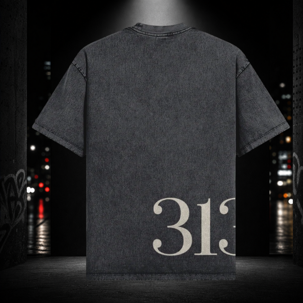Oversized Snow Washed Tee — Detroit 313