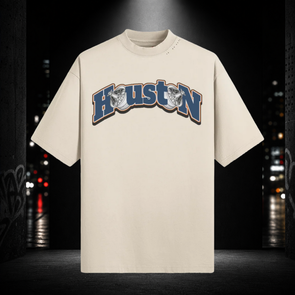 Sun‑Faded Distressed Tee — Houston 713