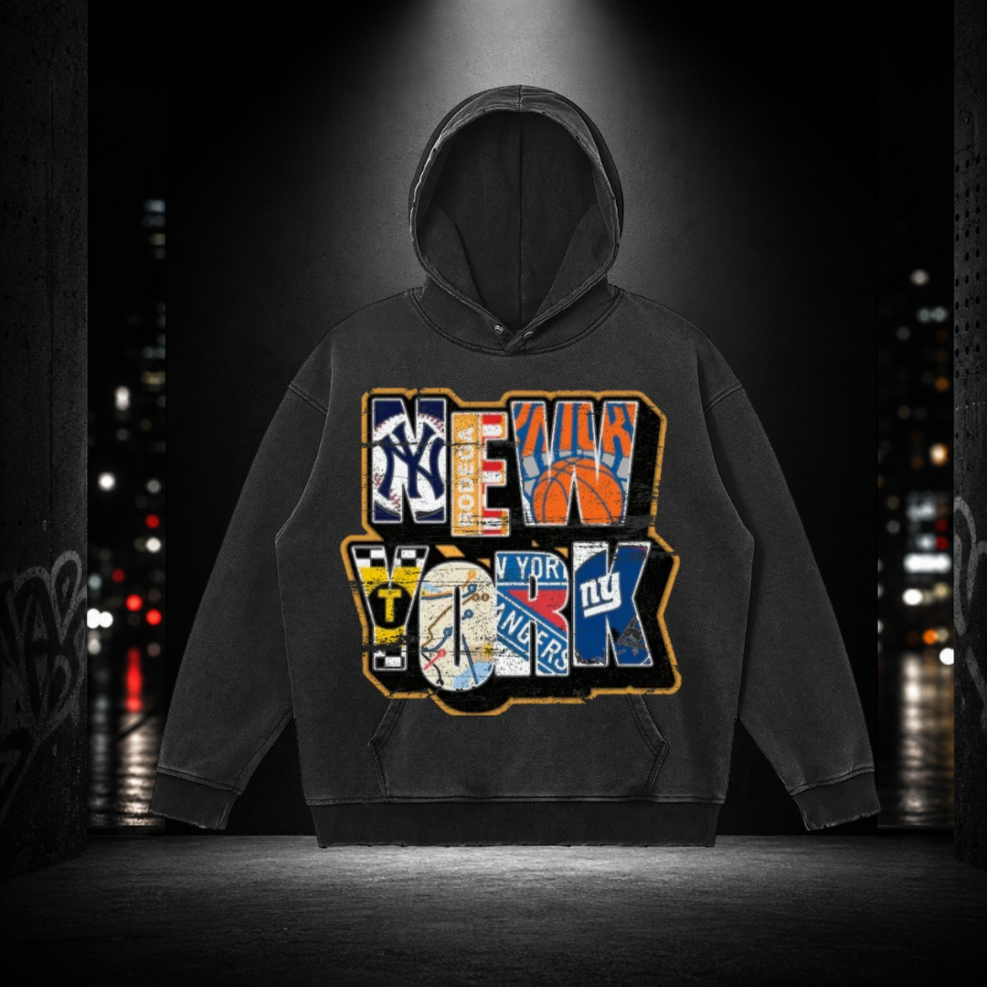 Snow Washed Snap Collar Hoodie — New York City Icon 718