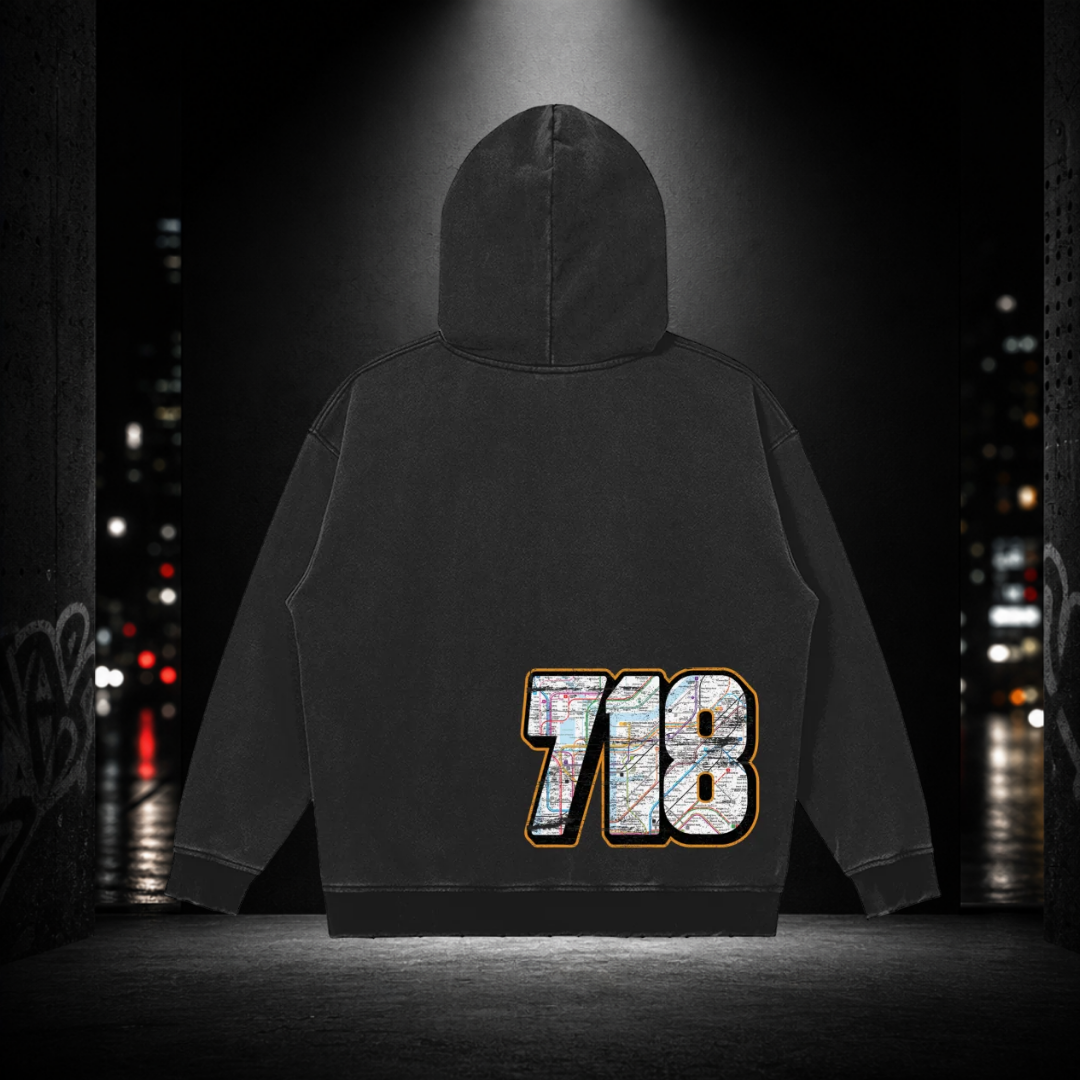 Snow Washed Snap Collar Hoodie — New York City Icon 718