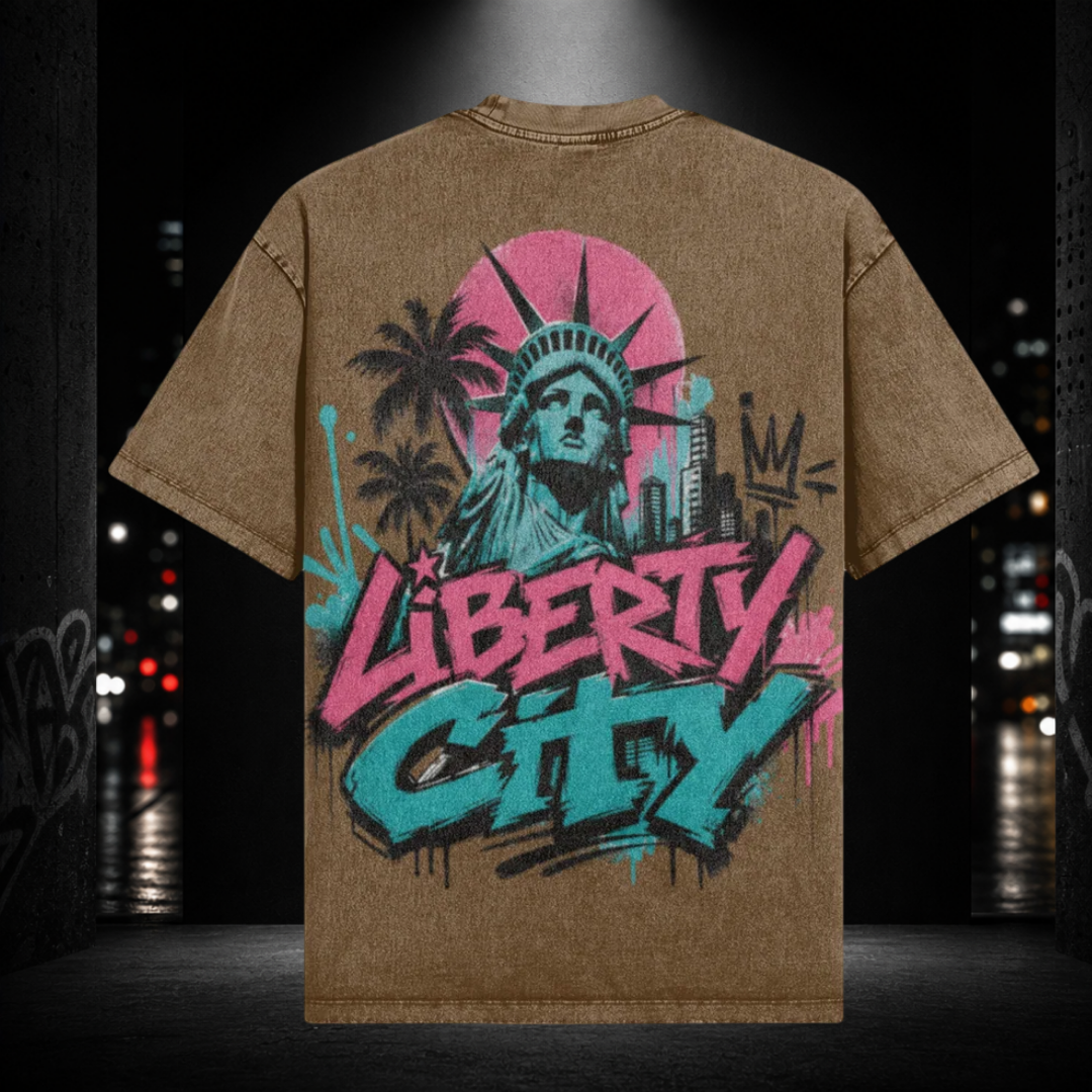 Oversized Snow Washed Tee — Liberty City 305