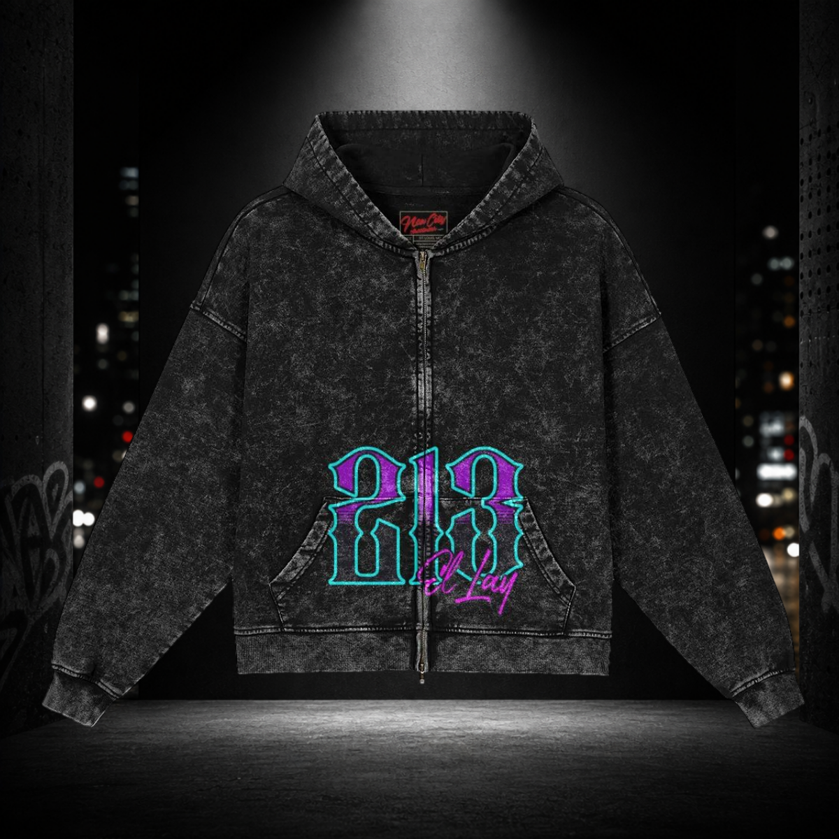 Snow Washed Zip‑Up Hoodie — Los Angeles 213