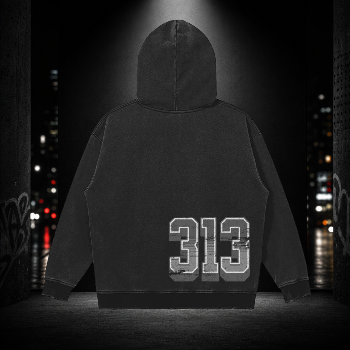 Snow‑Washed Snap‑Collar Hoodie — Cass Corridor 313