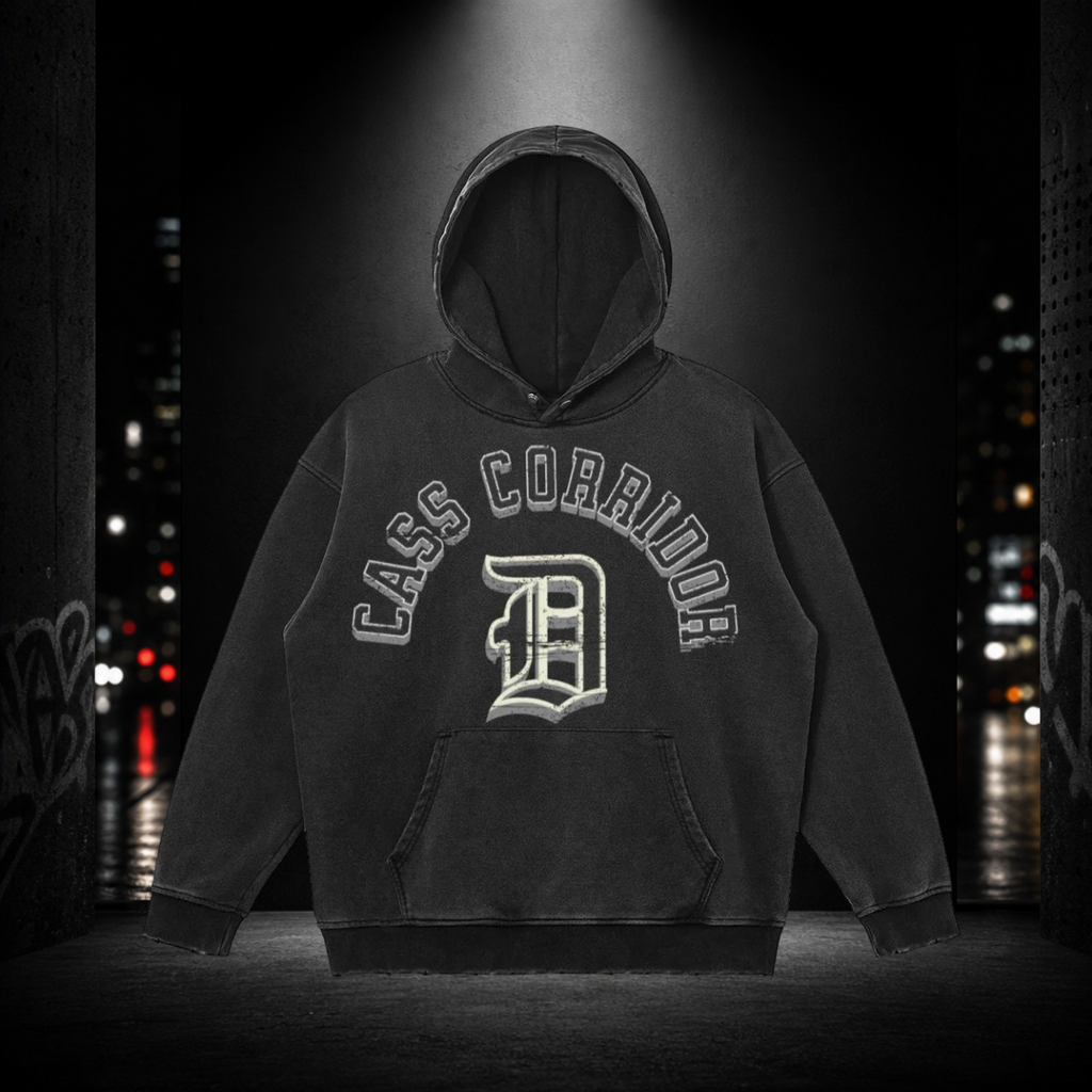 Snow‑Washed Snap‑Collar Hoodie — Cass Corridor 313