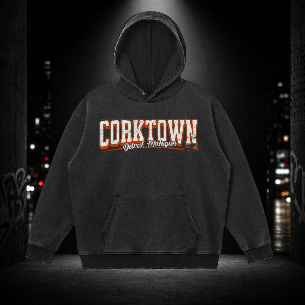 Snow‑Washed Snap‑Collar Hoodie — Corktown 313