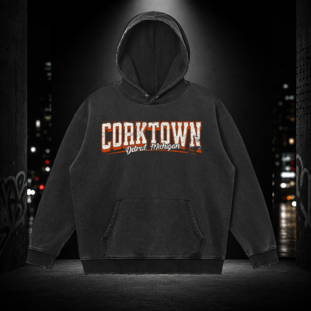 Snow‑Washed Snap‑Collar Hoodie — Corktown 313