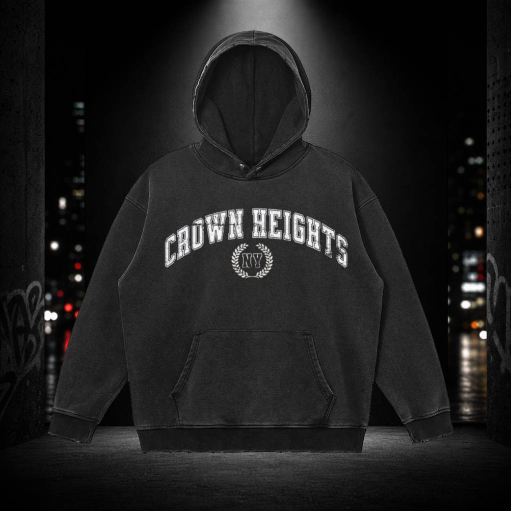 Snow‑Washed Snap Collar Hoodie — Crown Heights 718