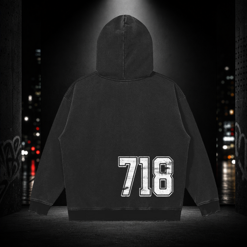 Snow‑Washed Snap Collar Hoodie — Crown Heights 718