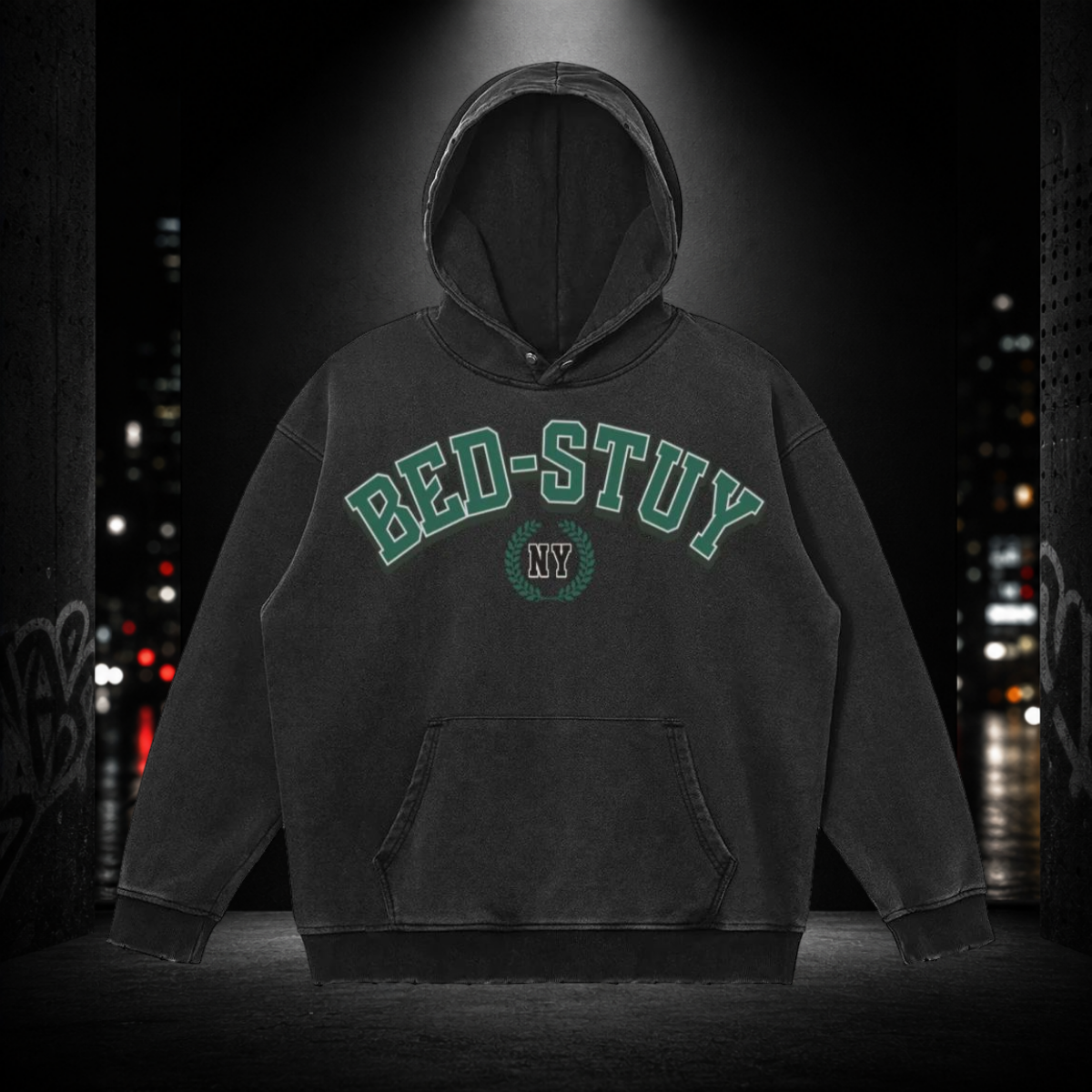 Snow‑Washed Snap Collar Hoodie — Bed‑Stuy 718