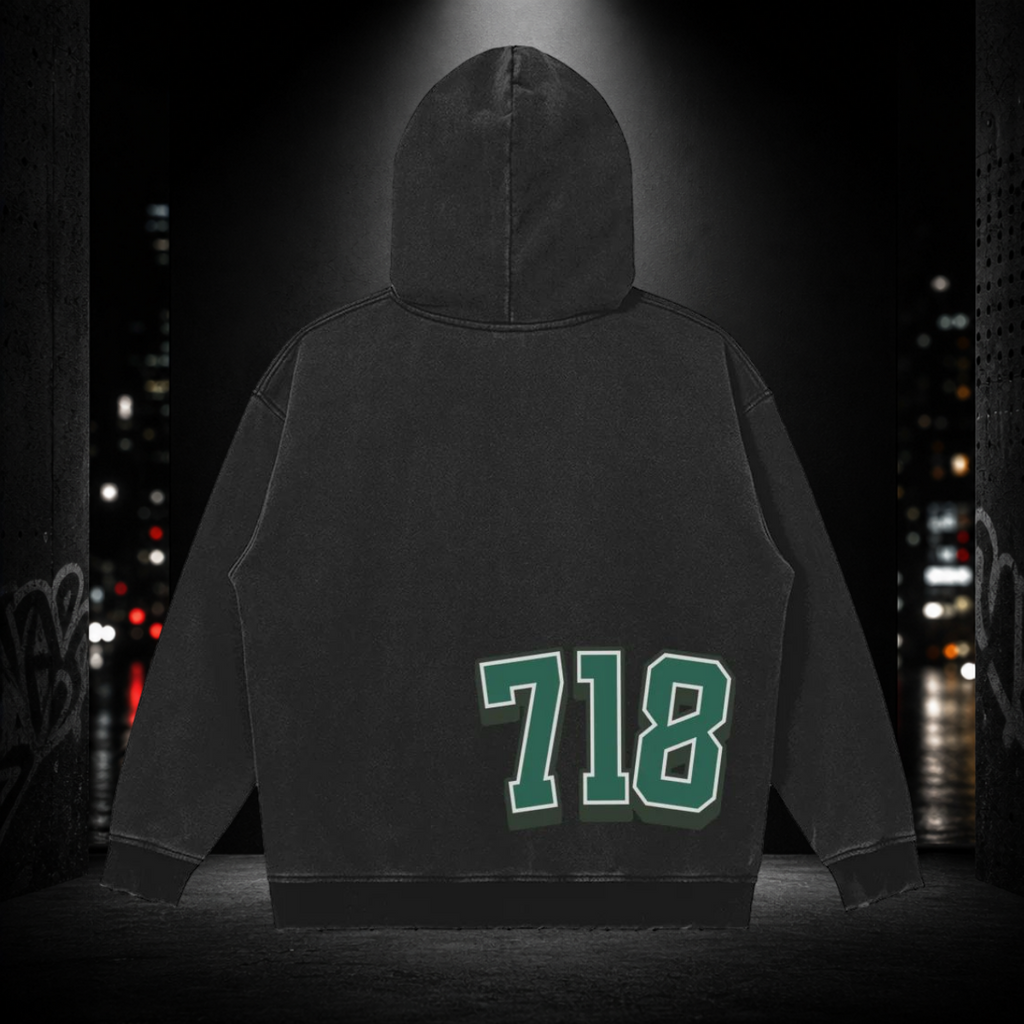 Snow‑Washed Snap Collar Hoodie — Bed‑Stuy 718