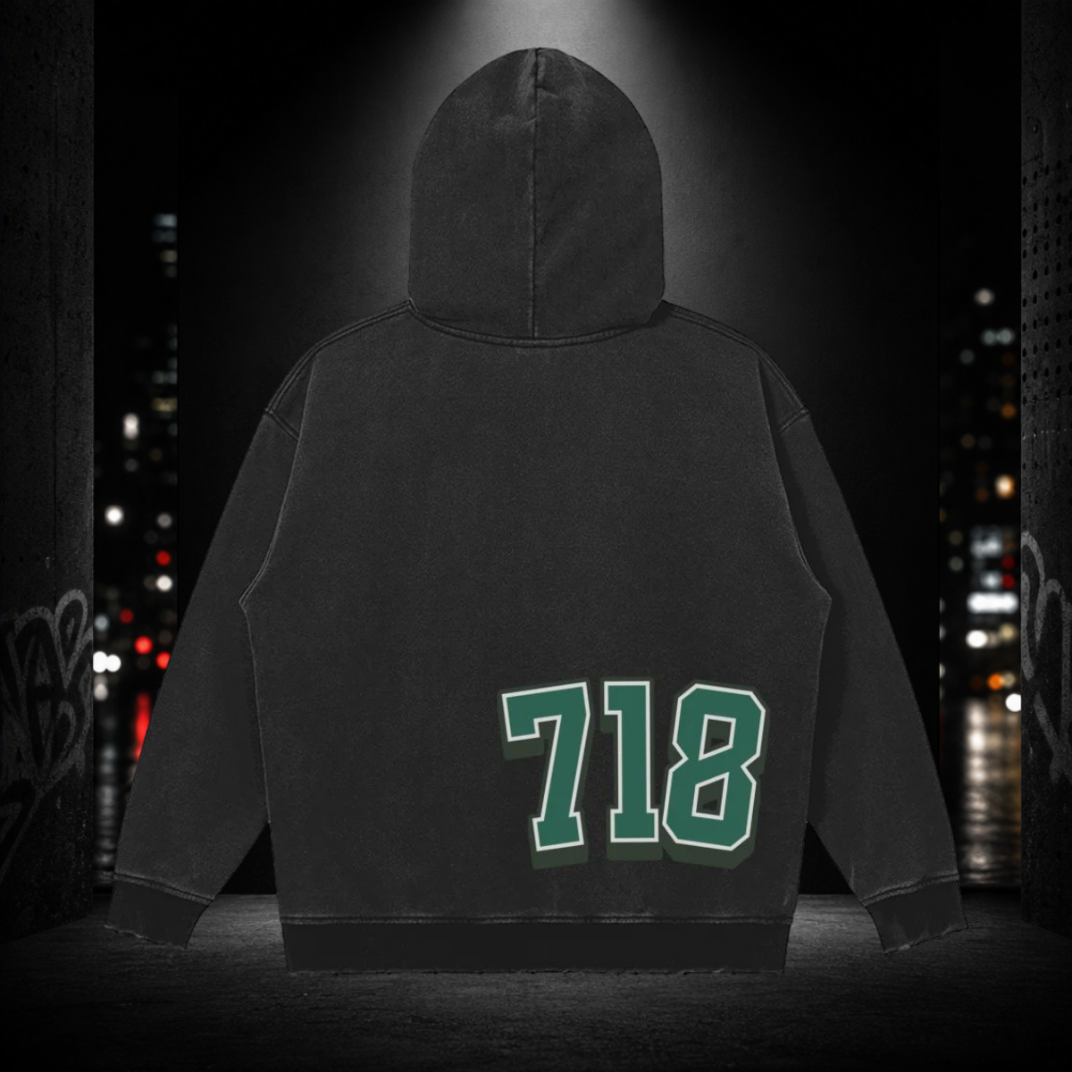 Snow‑Washed Snap Collar Hoodie — Bed‑Stuy 718