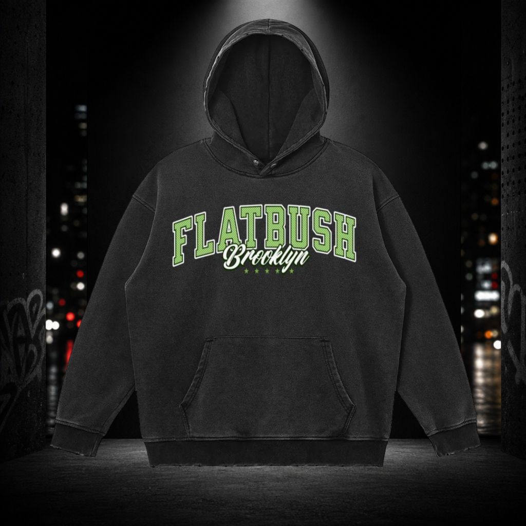 Snow‑Washed Snap Collar Hoodie — Flatbush 718