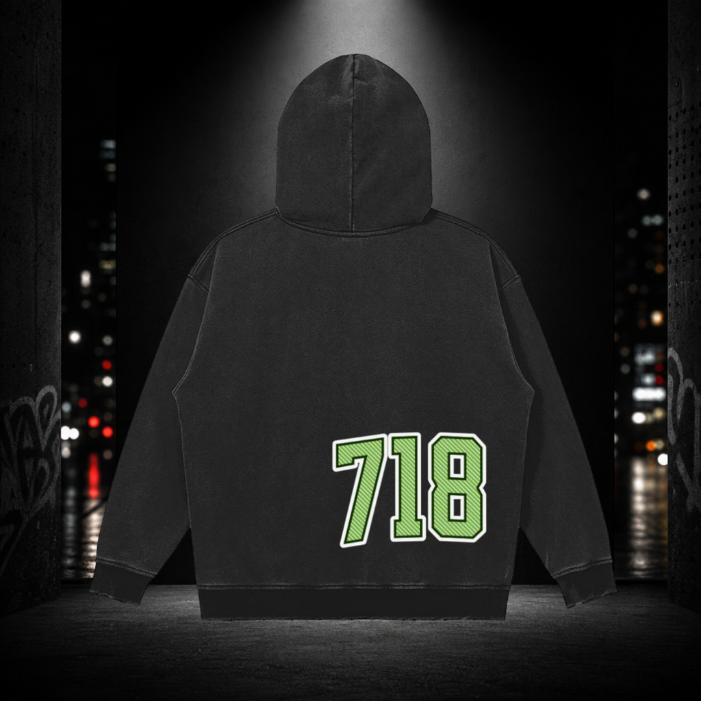 Snow‑Washed Snap Collar Hoodie — Flatbush 718