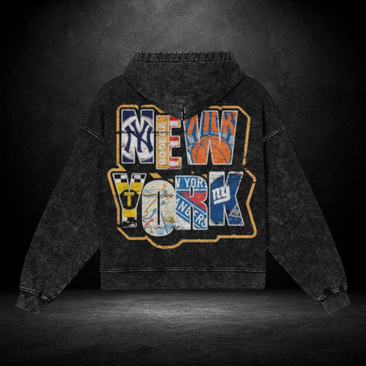 Snow‑Washed New York Icon Zip Front Hoodie
