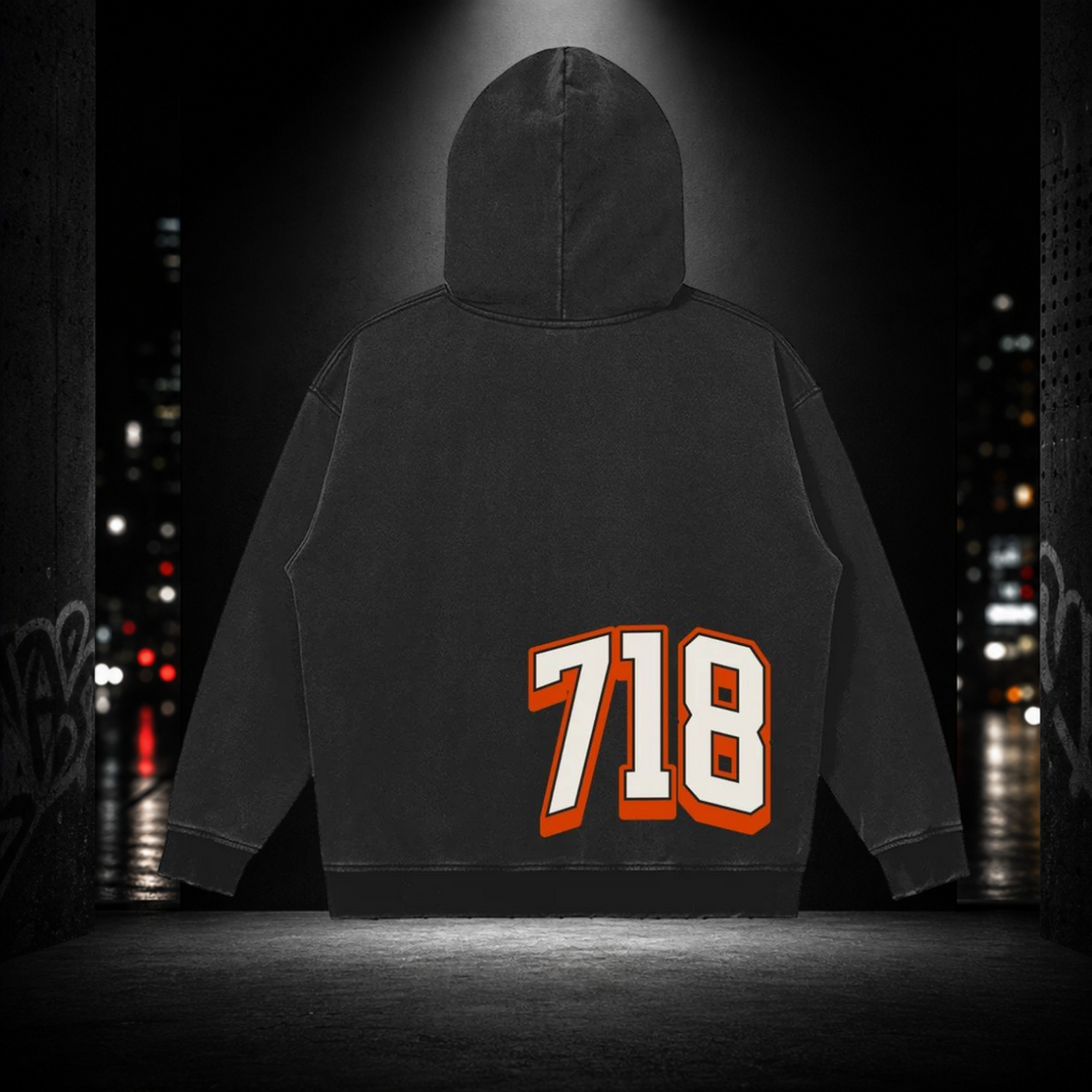 Snow‑Washed Snap Collar Hoodie — Bushwick 718