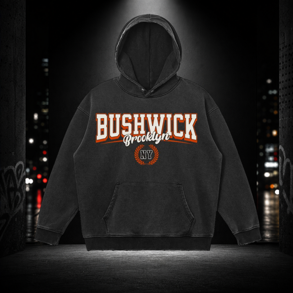 Snow‑Washed Snap Collar Hoodie — Bushwick 718