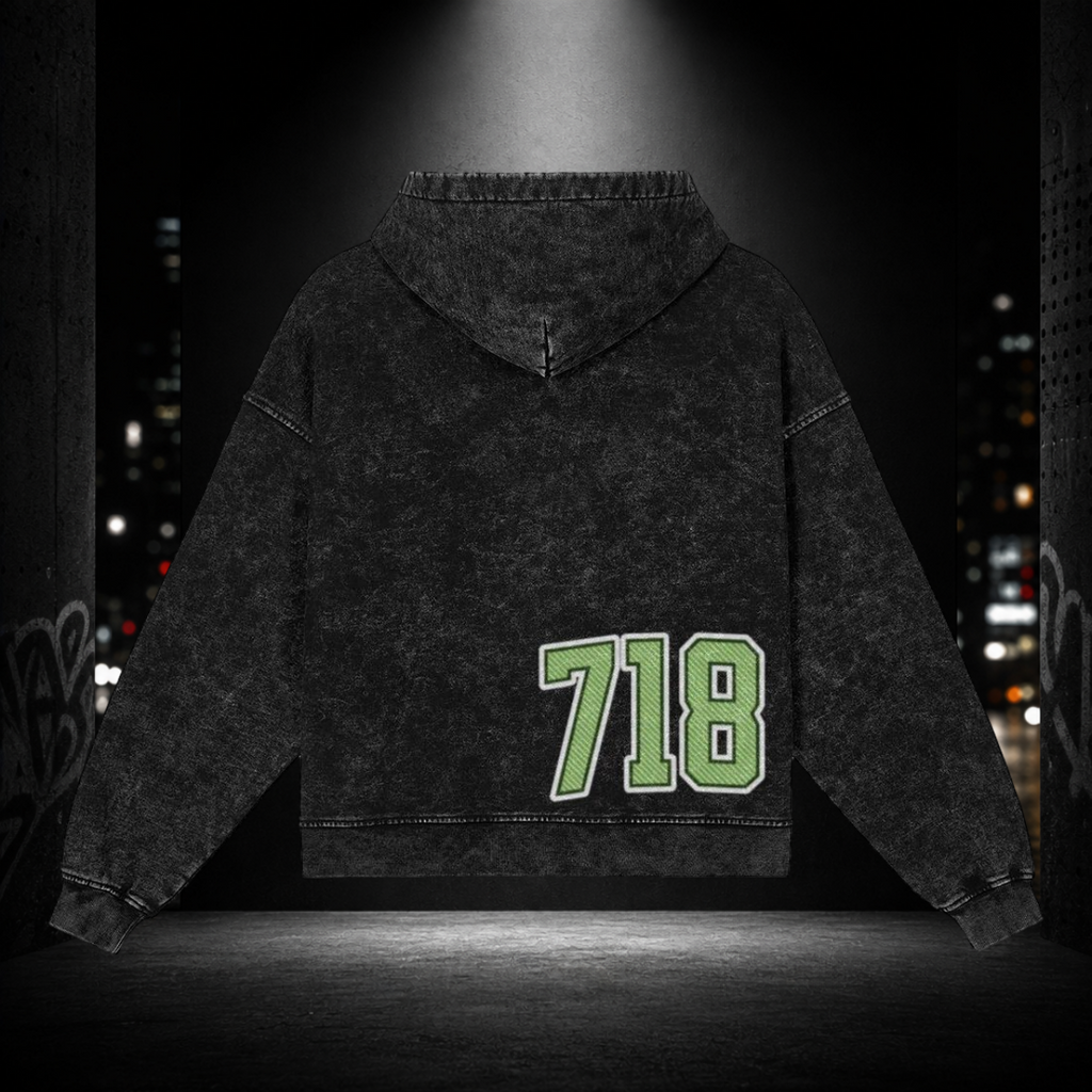 Snow‑Washed Zip Front Hoodie — Flatbush 718