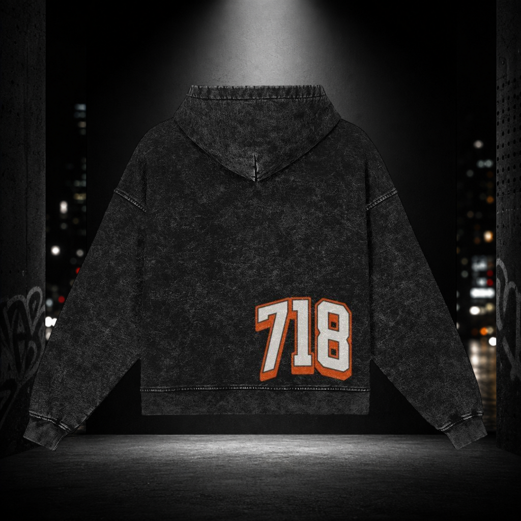 Snow‑Washed Zip Front Hoodie — Bushwick 718