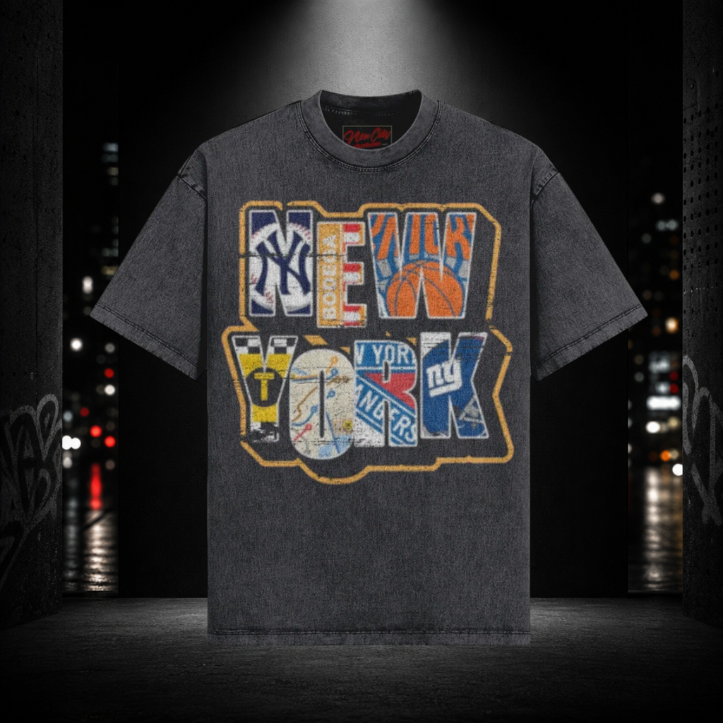 New York Sports Logo Snow‑Washed Tee