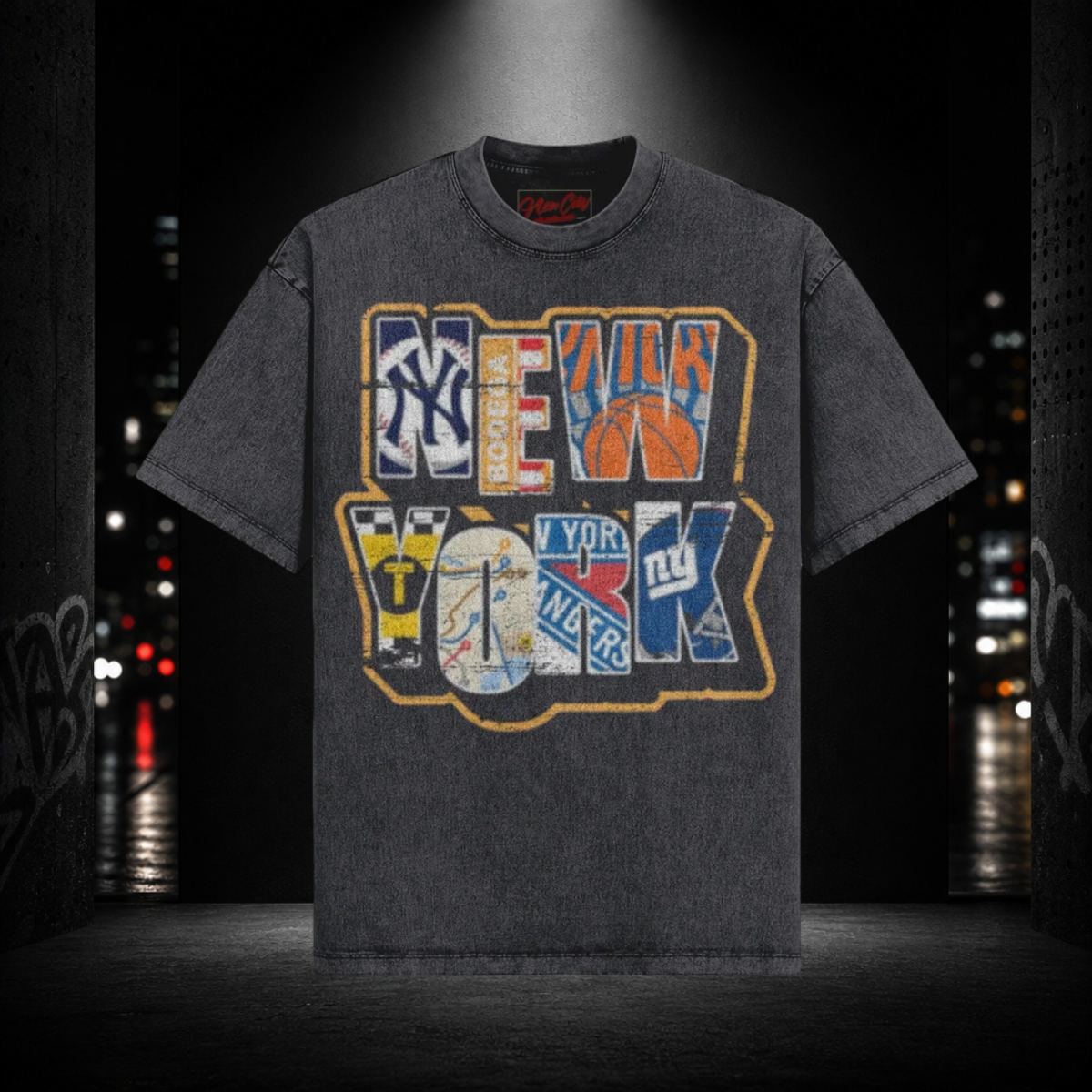 New York Sports Logo Snow‑Washed Tee