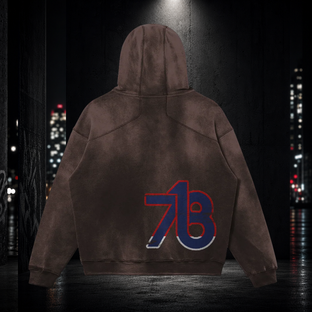 Heavyweight Sun‑Faded Hoodie — Bronx 718