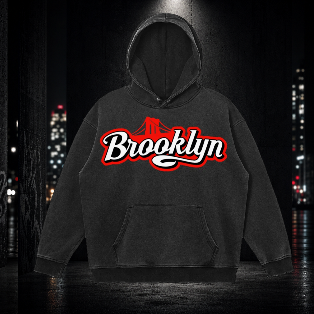 Snow‑Washed Snap Collar Hoodie — Brooklyn 718