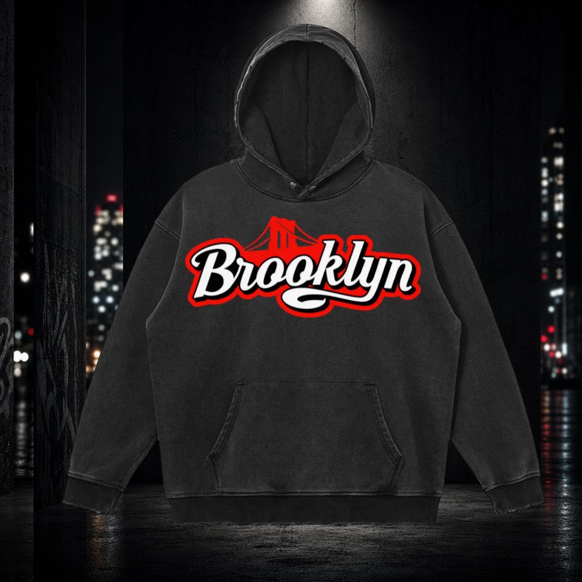 Snow‑Washed Snap Collar Hoodie — Brooklyn 718