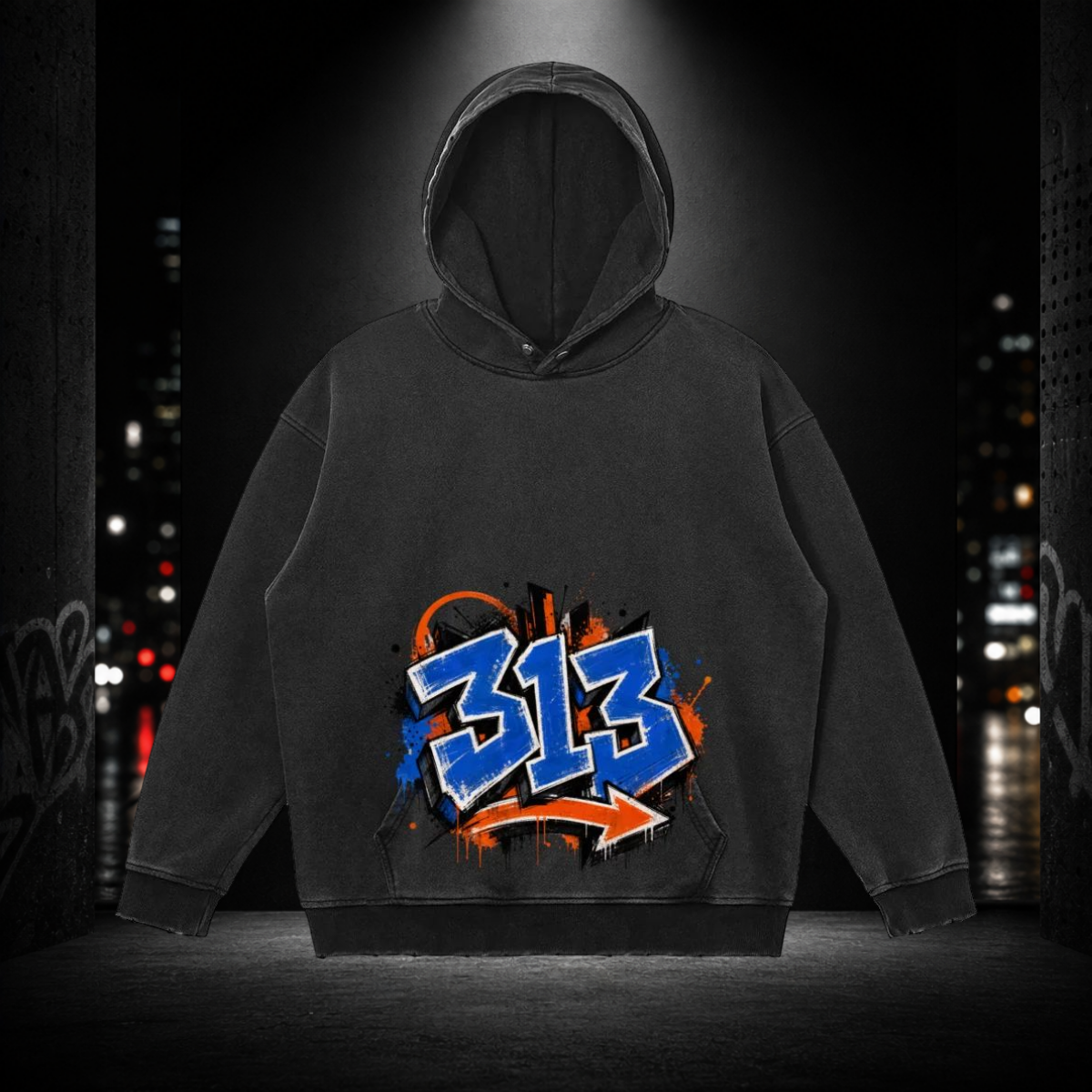 Snow Washed Snap Collar Hoodie — Seven-Mile 313 Graphic (Unisex)