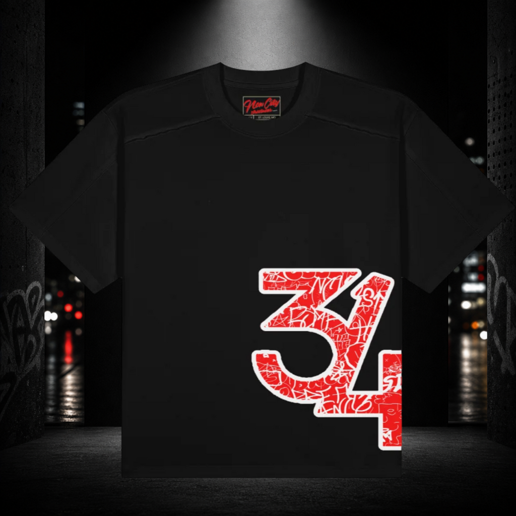 Black Raw Seam Paneled St. Louis 314 Boxy Tee